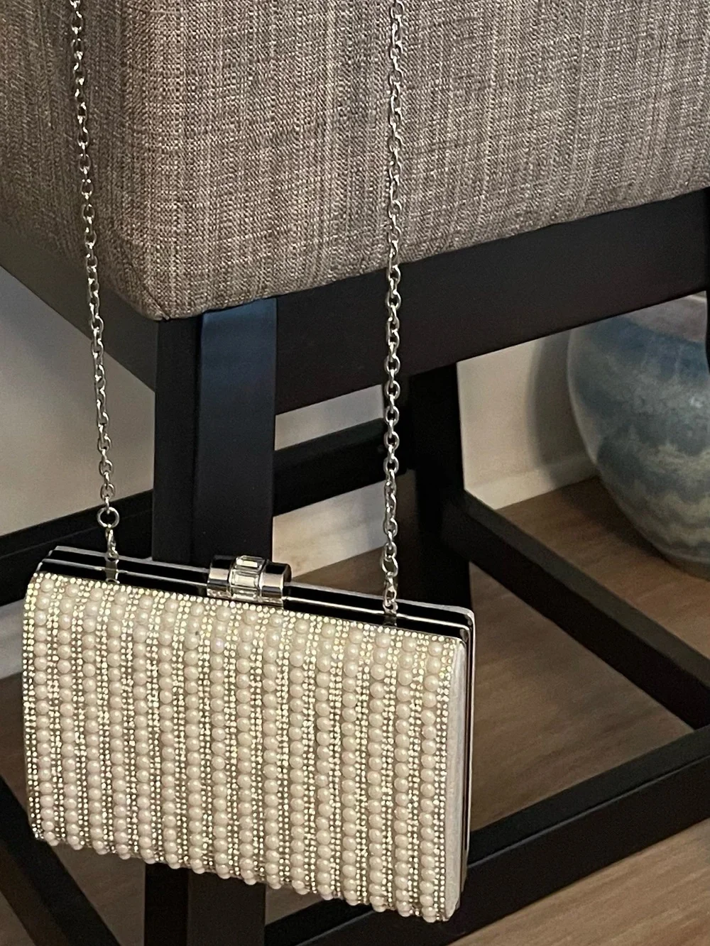 INC International Concepts Lilah Pearl Rhinestone Evening Clutch Bag with Chain!